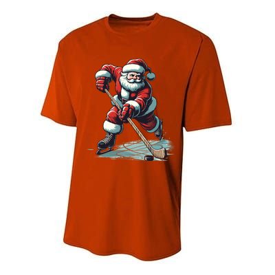 Santa Playing Hockey Pajama Funny Ice Hockey Christmas Gift Performance Sprint T-Shirt