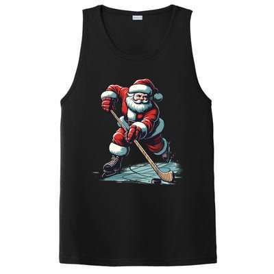 Santa Playing Hockey Pajama Funny Ice Hockey Christmas Gift PosiCharge Competitor Tank