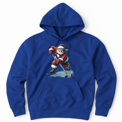 Santa Playing Hockey Pajama Funny Ice Hockey Christmas Gift Hoodie