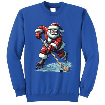 Santa Playing Hockey Pajama Funny Ice Hockey Christmas Gift Sweatshirt