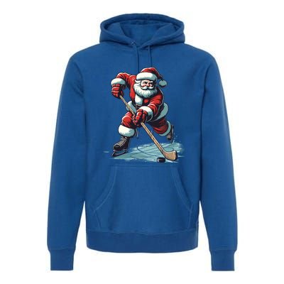 Santa Playing Hockey Pajama Funny Ice Hockey Christmas Gift Premium Hoodie