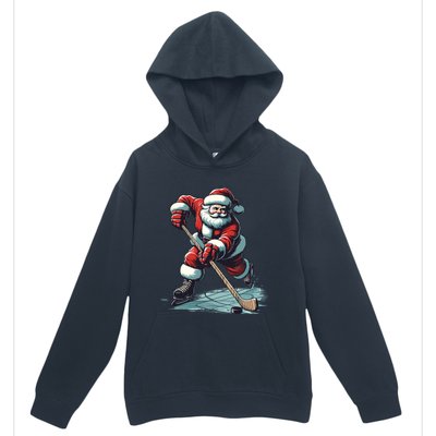 Santa Playing Hockey Pajama Funny Ice Hockey Christmas Gift Urban Pullover Hoodie