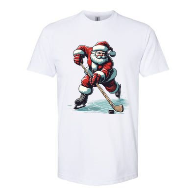 Santa Playing Hockey Pajama Funny Ice Hockey Christmas Gift Softstyle CVC T-Shirt