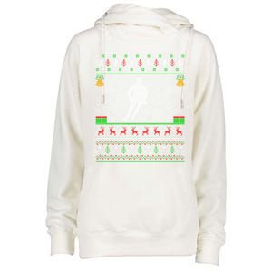 Santa Playing Hockey Sports Xmas Ugly Hockey Christmas Great Gift Womens Funnel Neck Pullover Hood