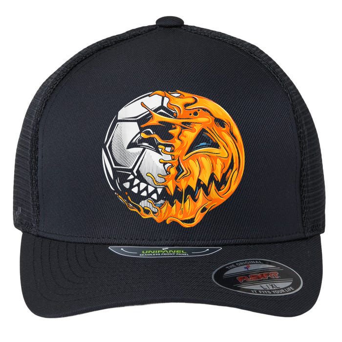 Soccer Player Halloween Pumpkin Skeleton Hallows' Day Flexfit Unipanel Trucker Cap