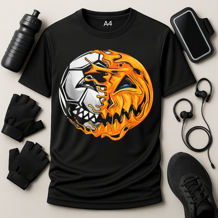 Soccer Player Halloween Pumpkin Skeleton Hallows' Day Cooling Performance Crew T-Shirt