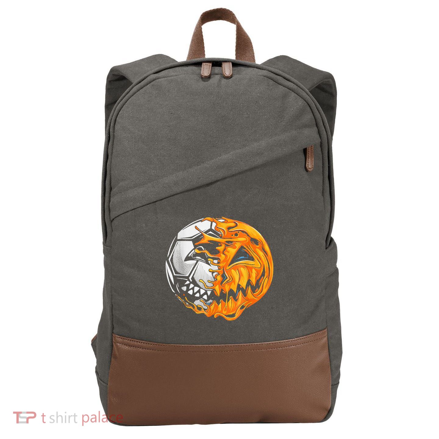 Soccer Player Halloween Pumpkin Skeleton Hallows' Day Cotton Canvas Backpack
