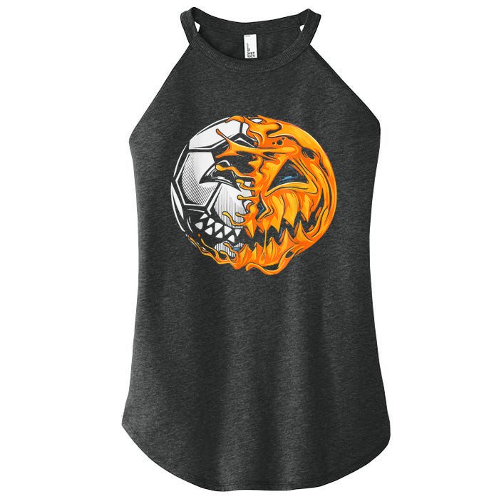 Soccer Player Halloween Pumpkin Skeleton Hallows' Day Women's Perfect Tri Rocker Tank