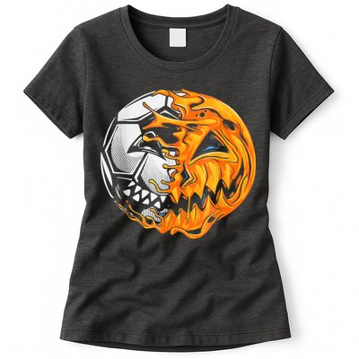Soccer Player Halloween Pumpkin Skeleton Hallows' Day Womens T-Shirt