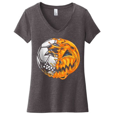Soccer Player Halloween Pumpkin Skeleton Hallows' Day Women's V-Neck T-Shirt
