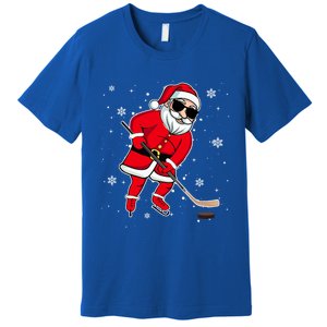 Santa Playing Hockey Pajama Cute Gift Ice Hockey Christmas Cute Gift Premium T-Shirt