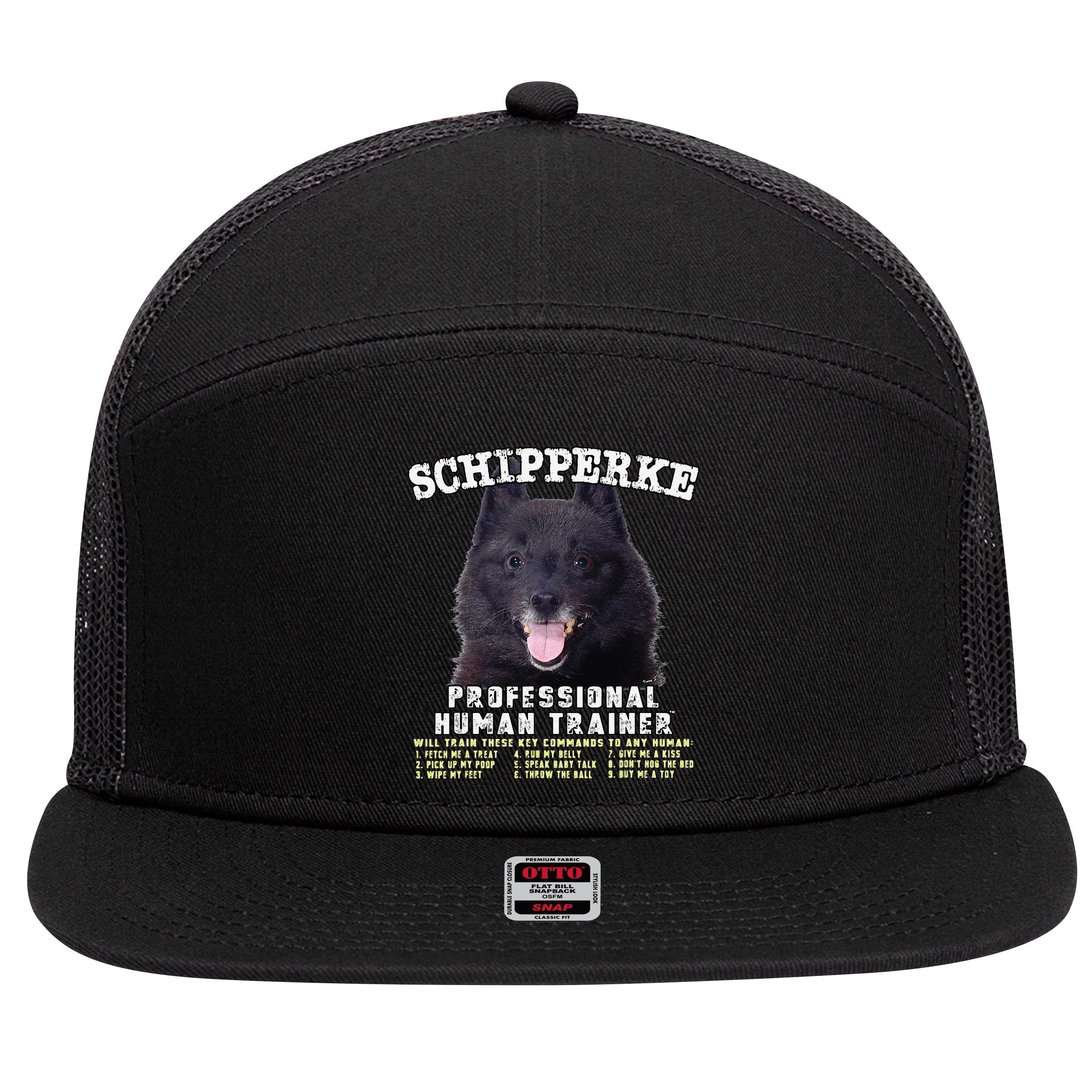 Schipperke Professional Human Trainer Cute Dog 7 Panel Mesh Trucker Snapback Hat