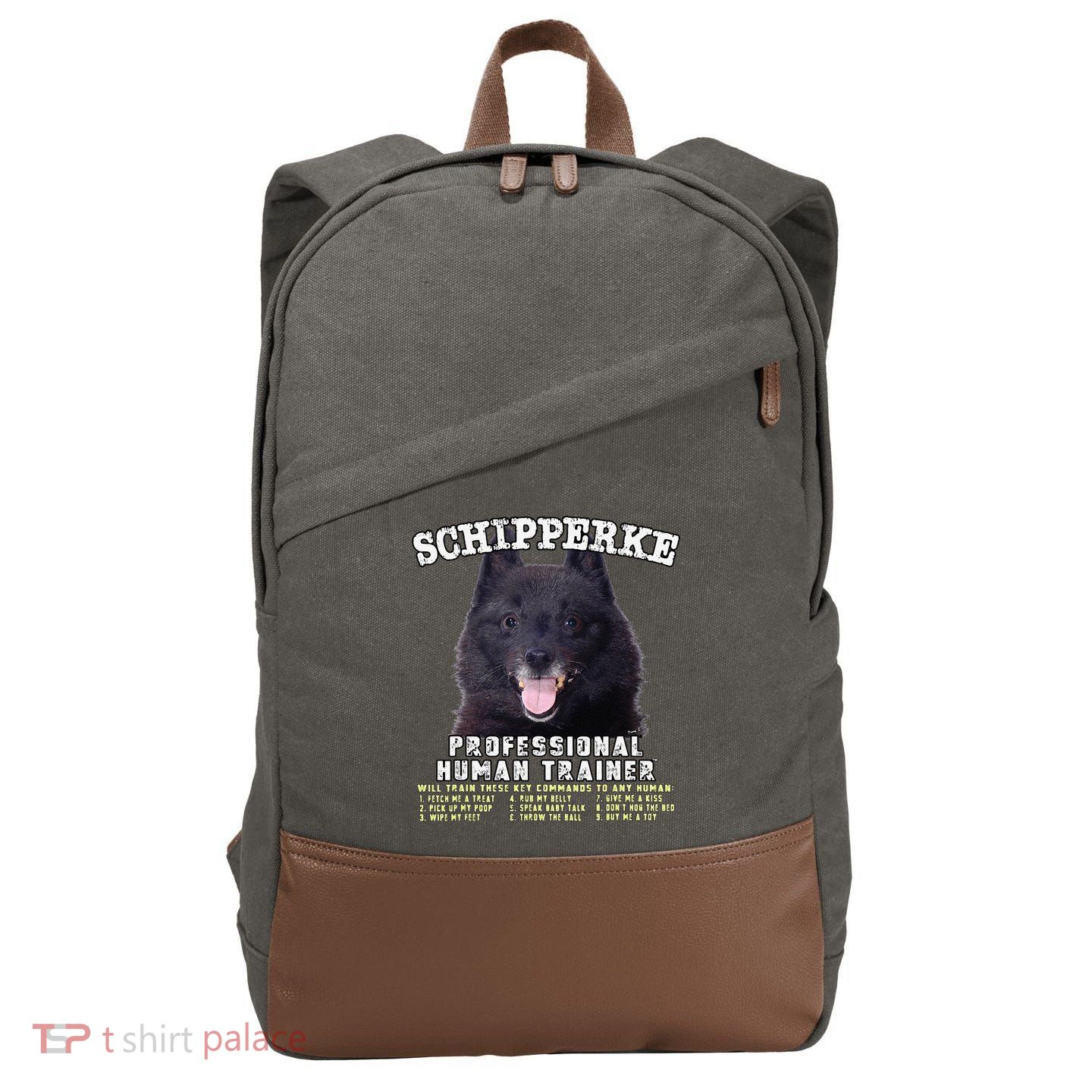 Schipperke Professional Human Trainer Cute Dog Cotton Canvas Backpack