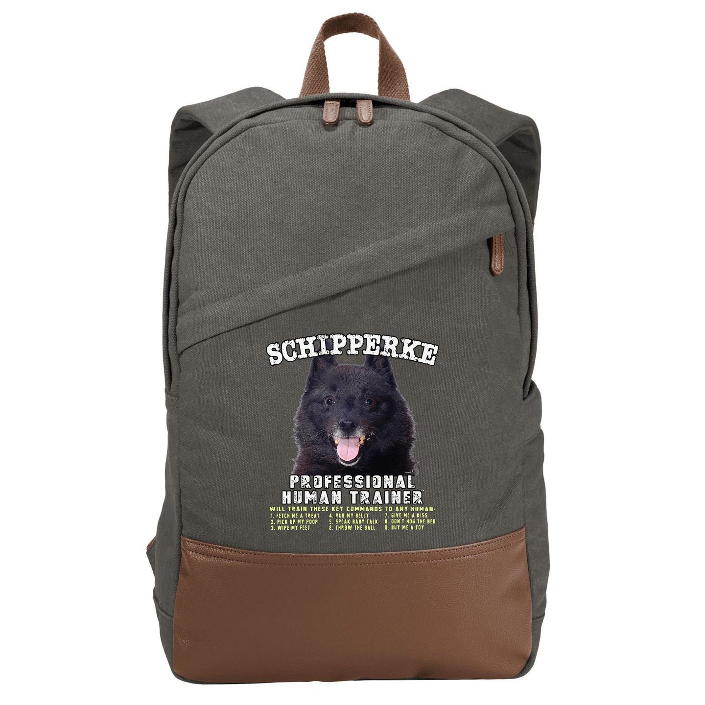 Schipperke Professional Human Trainer Cute Dog Cotton Canvas Backpack