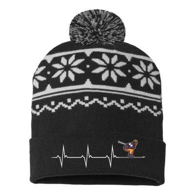 Skiing Pulse Heartbeat Freestyle Skier Winter Sports Lover Gift USA-Made Snowflake Beanie