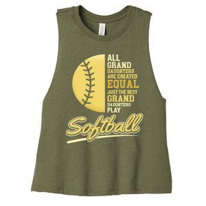 Softball Pitcher Hitter Catcher My Granddaughter Plays Softball Design For Grand Women's Racerback Cropped Tank