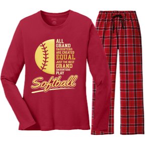 Softball Pitcher Hitter Catcher My Granddaughter Plays Softball Design For Grand Women's Long Sleeve Flannel Pajama Set 