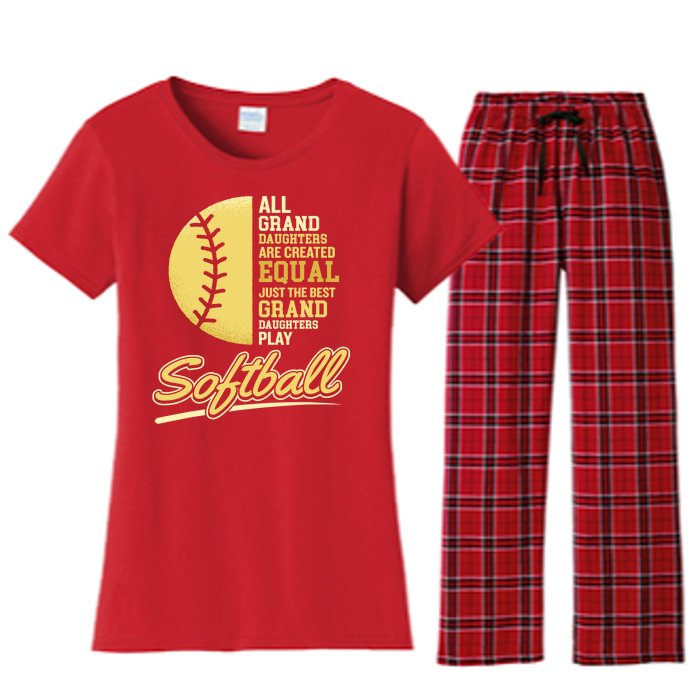 Softball Pitcher Hitter Catcher My Granddaughter Plays Softball Design For Grand Women's Flannel Pajama Set