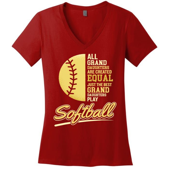 Softball Pitcher Hitter Catcher My Granddaughter Plays Softball Design For Grand Women's V-Neck T-Shirt