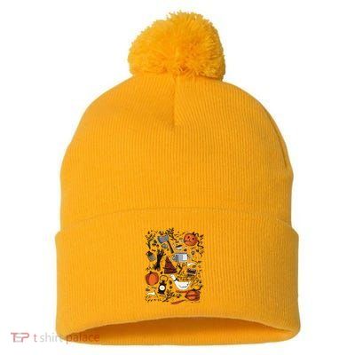Spooky Pottsfield Harvest Festival Pumpkin Vibes Halloween Pom Pom 12in Knit Beanie