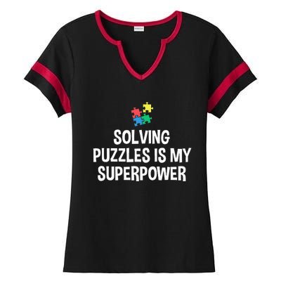 Solving Puzzles Is My Superpower Puzzle Lover Jigsaw Puzzle Ladies Halftime Notch Neck Tee