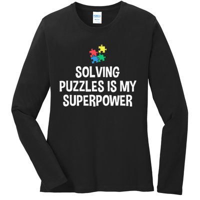 Solving Puzzles Is My Superpower Puzzle Lover Jigsaw Puzzle Ladies Long Sleeve Shirt