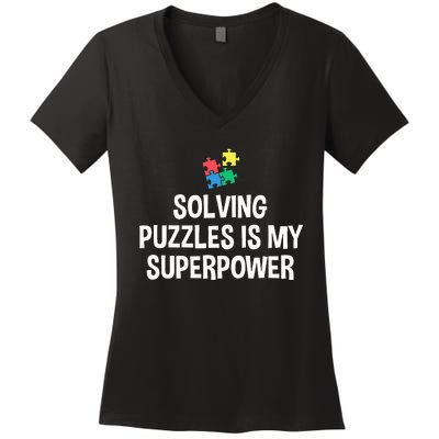 Solving Puzzles Is My Superpower Puzzle Lover Jigsaw Puzzle Women's V-Neck T-Shirt