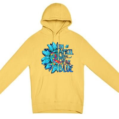 Sunflower Puzzle In April We Wear Blue Autism Awareness Premium Pullover Hoodie