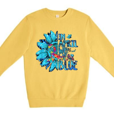 Sunflower Puzzle In April We Wear Blue Autism Awareness Premium Crewneck Sweatshirt