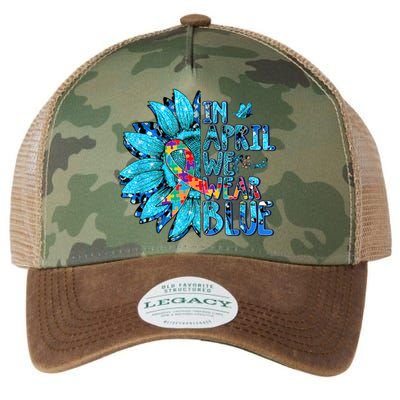 Sunflower Puzzle In April We Wear Blue Autism Awareness Legacy Tie Dye Trucker Hat