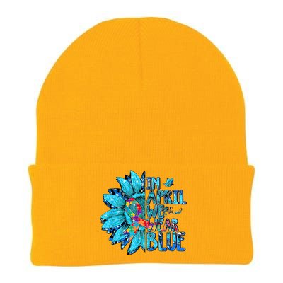 Sunflower Puzzle In April We Wear Blue Autism Awareness Knit Cap Winter Beanie