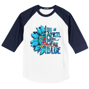 Sunflower Puzzle In April We Wear Blue Autism Awareness Baseball Sleeve Shirt