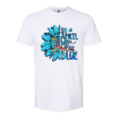 Sunflower Puzzle In April We Wear Blue Autism Awareness Softstyle® CVC T-Shirt