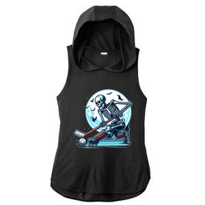 Skeleton Playing Ice Hockey Halloween Costume Great Gift Ladies PosiCharge Tri-Blend Wicking Draft Hoodie Tank