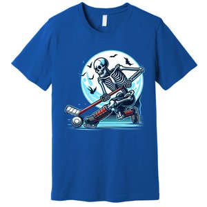 Skeleton Playing Ice Hockey Halloween Costume Great Gift Premium T-Shirt