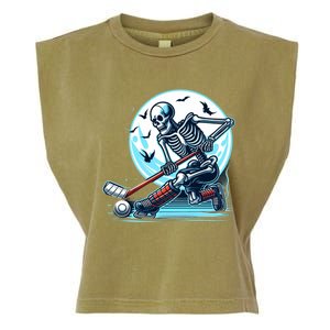 Skeleton Playing Ice Hockey Halloween Costume Great Gift Garment-Dyed Women's Muscle Tee