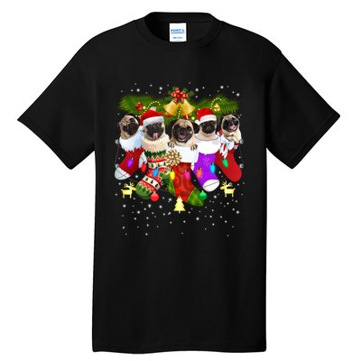 Santa Pugs In Christmas Socks Funny Xmas Dog Lover Pug Mom Sweatshirt Tall T-Shirt