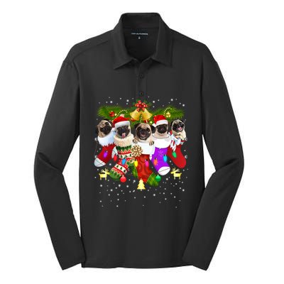 Santa Pugs In Christmas Socks Funny Xmas Dog Lover Pug Mom Sweatshirt Silk Touch Performance Long Sleeve Polo