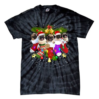 Santa Pugs In Christmas Socks Funny Xmas Dog Lover Pug Mom Sweatshirt Tie-Dye T-Shirt