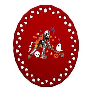 Skeleton Playing Ice Hockey Lazy Diy Halloween Costume Sport Cute Gift Ceramic Oval Ornament