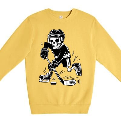 Skeleton Playing Ice Hockey Sport Graphic Gift Premium Crewneck Sweatshirt