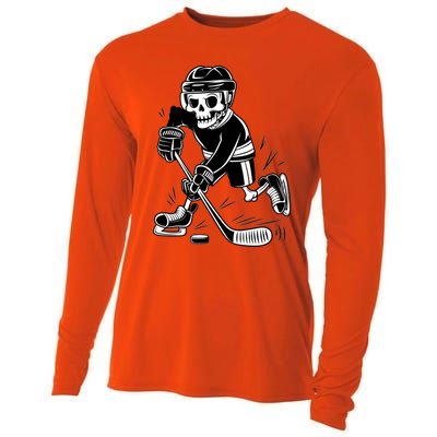 Skeleton Playing Ice Hockey Sport Graphic Gift Cooling Performance Long Sleeve Crew