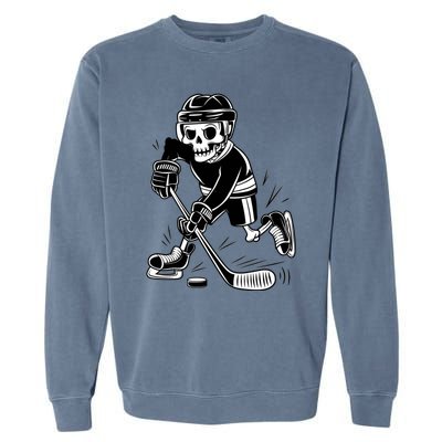 Skeleton Playing Ice Hockey Sport Graphic Gift Garment-Dyed Sweatshirt