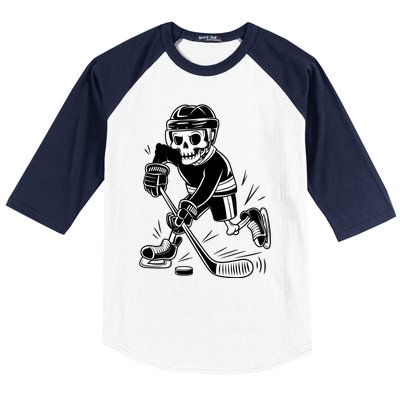 Skeleton Playing Ice Hockey Sport Graphic Gift Baseball Sleeve Shirt