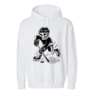 Skeleton Playing Ice Hockey Sport Graphic Gift Garment-Dyed Fleece Hoodie