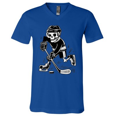 Skeleton Playing Ice Hockey Sport Graphic Gift V-Neck T-Shirt