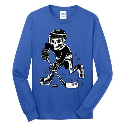 Skeleton Playing Ice Hockey Sport Graphic Gift Tall Long Sleeve T-Shirt