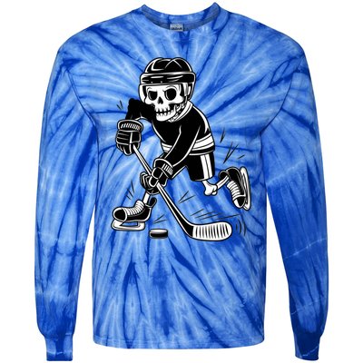 Skeleton Playing Ice Hockey Sport Graphic Gift Tie-Dye Long Sleeve Shirt