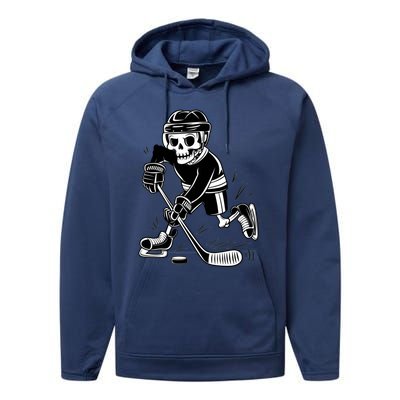 Skeleton Playing Ice Hockey Sport Graphic Gift Performance Fleece Hoodie