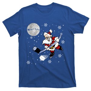 Santa Playing Ice Hockey Christmas Costume Player Lover Gift T-Shirt